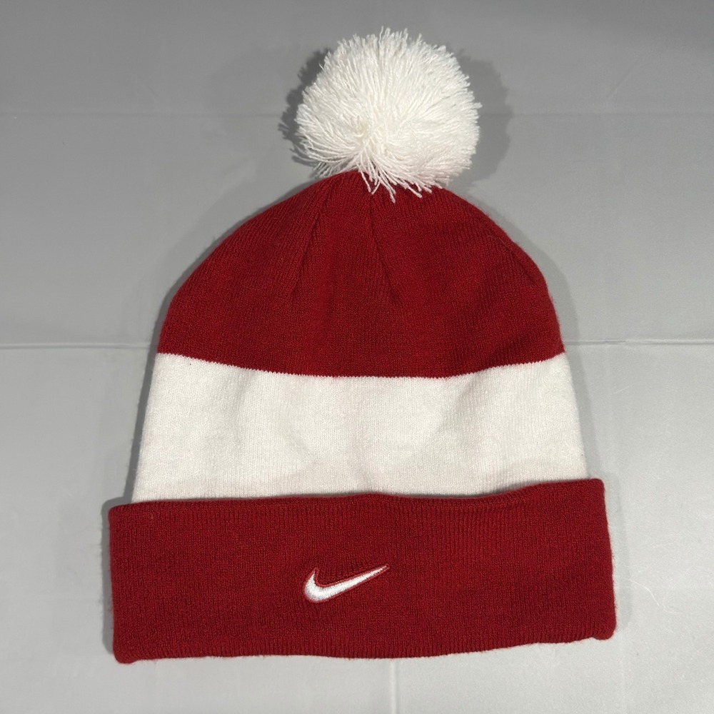 Nike Alabama Crimson Tide Beanie Hat Red White Pom Cuffed Knit 34918XAL1 FA17 - Picture 2 of 9